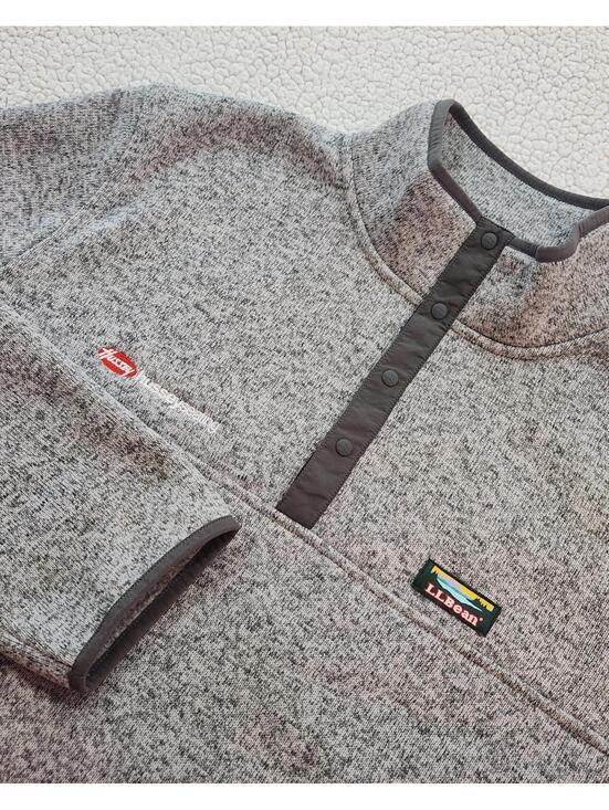 Other - LL Bean Snap Fleece Gray Pullover Sweater Jacket Mens Size Large Slightly Fitted